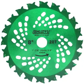 B-200-20t Anjue 8 Inch -20t. Large Carbide Tip 1 Arbor With Washer Adapter 7/8 -20mm-5/8 Brush Cut