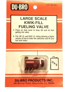Dubro 011859006112 Du-bro Large Scale Kwik-fill Fueling Valve For Gasoline # 611 Metal Probe Nos