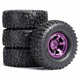 Dustail Wt130101-purple 1.3 Inch Aluminum Beadlock Wheels And Mud Terrain Tires Set For 1/18 1/24 -6.0m