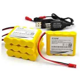 Rc48vjst Elxjar 4-pack 4.8v 800mah Ni-cd Battery Pack With Jst Plug And Usb Charger For