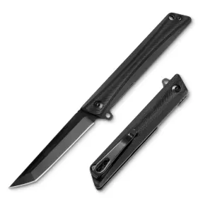 Fb026-warrior Funbro Tanto Pocket Knife For Men Slim Flipper Open D2 Steel Folding With Dur