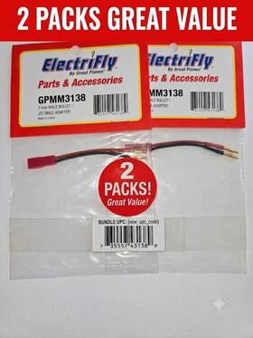 Great Planes Gpmm3138 2 Pack Bundle Electrifly 2mm Gold Bullet To Jst Male Connector Adapter