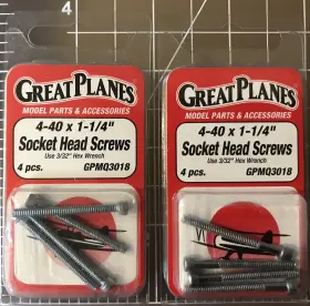 Gpmq3018 Great Planes Lot Of 2 4-40 X 1-1/4 Inch Socket Head Screws Rc R/c Airplane