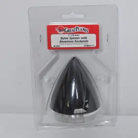 Gpmq4777 Great Planes Plains 3 Inch 76mm Nylon Black Spinner Aluminum Backplate Rc Part Nos