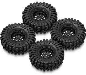 W1004-t1014 Injora 1.0 Beadlock Wheel Tires Set -3.78mm Offset Black Wheels