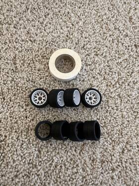 Mini Z Mzr-v1rr10 Mini-z Rcp 14mm Tire Lot - Bbs White Wheels/14mm Tires And Wide Tape