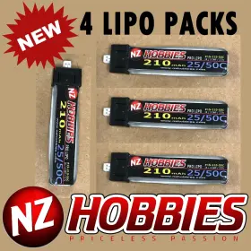 43243 Nzhobbies 4x 1s 3.7v 210mah 25/50c Lipo Battery Blade Msr X