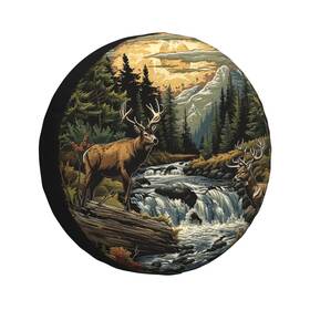 Ruaysni Y-595741175 Landscape And Deer Spare Tire Cover Wheel Protectors Weatherproof Patter