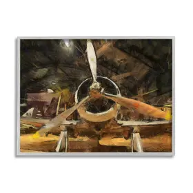 Stupell Industries 196216431810 Abstract Jet Plane Propeller Aircraft Hanger Scene Grey Framed Wall Art 20 X