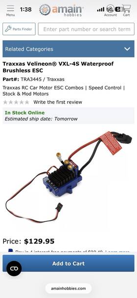 Traxxas 3465 Velineon Vxl-4s Waterproof Brushless Esc Part# Tra3445 / 3657