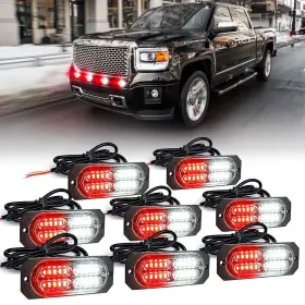 52025-g3-wr-8pc Xprite White Red 20 Led Surface Flush Mount Grille Strobe Lights Kit Deck Da