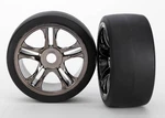 Traxxas Part #6477: Rear Black Chrome Wheels & Belted S1 Slick Tires (2) New. Price: $47.97.