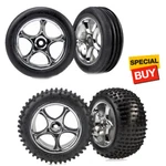 Traxxas Tracer 2.2" Chrome Wheels / Tires Front Rear : Bandit XL5 Vxl New. Price: $42.90.