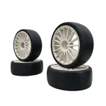 Tamiya 1/10TH Scale Slicks, Set Of 4. 12MM Hex On White Multi Spoke Wheels Used. Price: $11.70.
