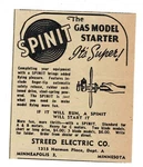 1947 Streed Electric Spinit Model Airplane Engine Starter Minneapolis Vintage Ad Used. Price: $9.95.