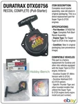Duratrax DTXG0756 Recoil Pull Start Complete Super Tigre G-27CX Engine Nos New. Price: $49.99.